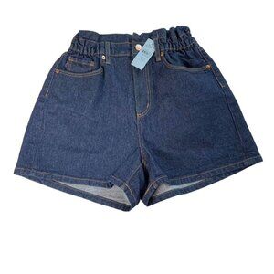 Ann Taylor Loft Blue Denim Jean Shorts Elastic Paperbag Waist Size 0 (25) u